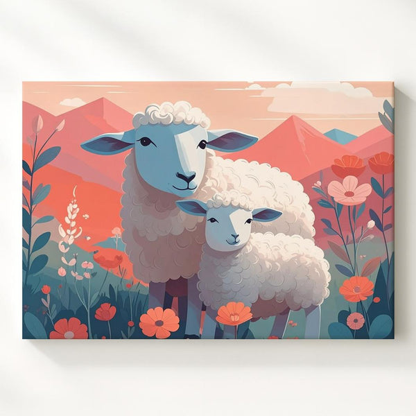 Shepherd’s Love Canvas – Serene Sheep & Floral Pastoral Art - Gifitto