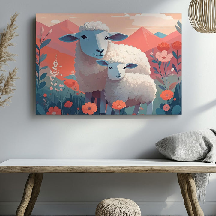 Shepherd’s Love Canvas – Serene Sheep & Floral Pastoral Art - Gifitto