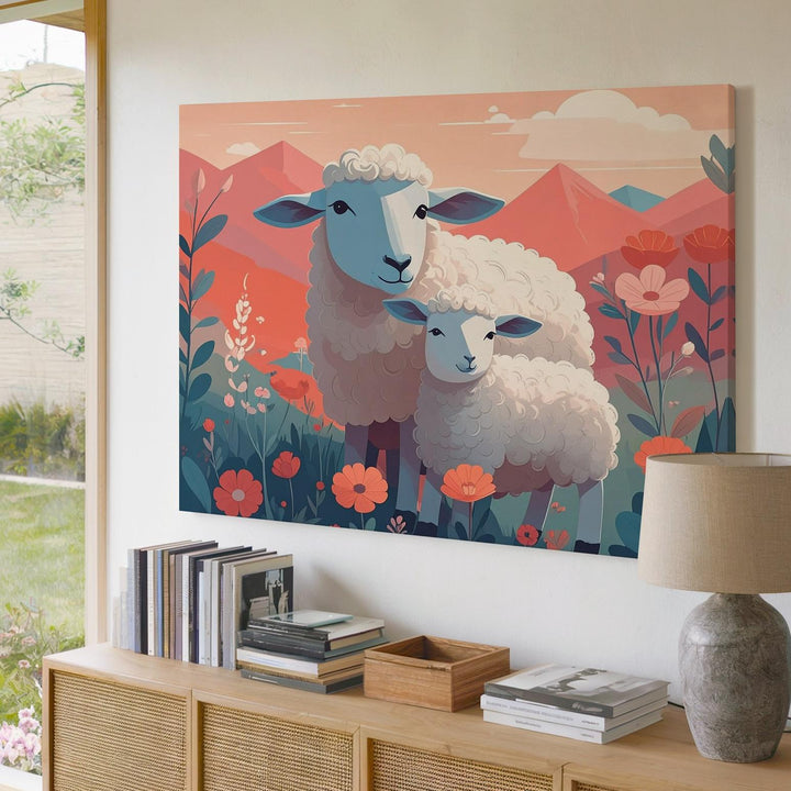 Shepherd’s Love Canvas – Serene Sheep & Floral Pastoral Art - Gifitto
