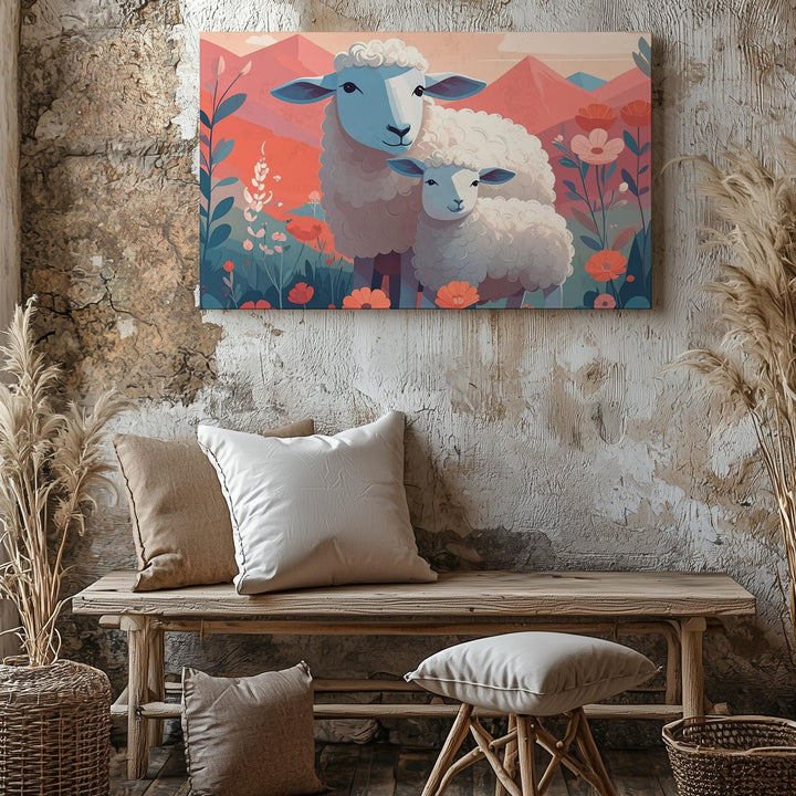 Shepherd’s Love Canvas – Serene Sheep & Floral Pastoral Art - Gifitto