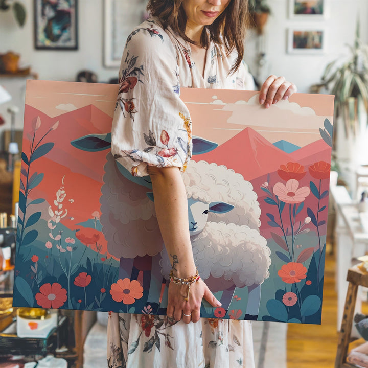 Shepherd’s Love Canvas – Serene Sheep & Floral Pastoral Art - Gifitto