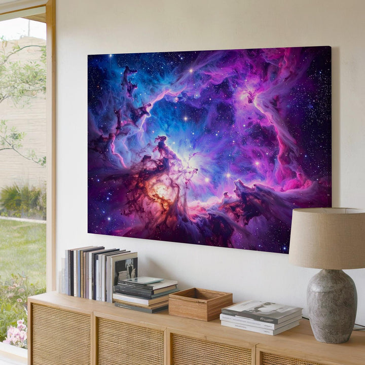 Celestial Bloom Nebula Canvas – Ethereal Cloudscape in Blue, Pink & Purple - Gifitto