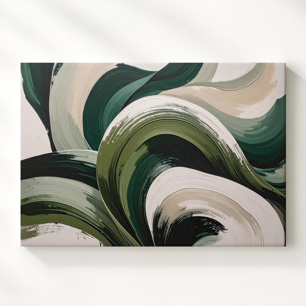 Dynamic Green Leaves Canvas – Abstract Botanical Art with Fluid Brushstrokes - Gifitto