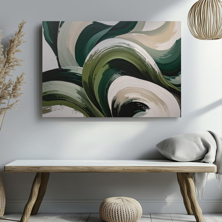 Dynamic Green Leaves Canvas – Abstract Botanical Art with Fluid Brushstrokes - Gifitto