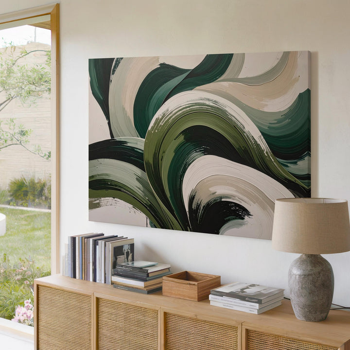 Dynamic Green Leaves Canvas – Abstract Botanical Art with Fluid Brushstrokes - Gifitto