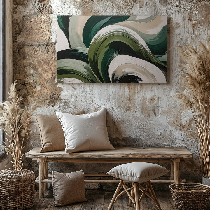 Dynamic Green Leaves Canvas – Abstract Botanical Art with Fluid Brushstrokes - Gifitto