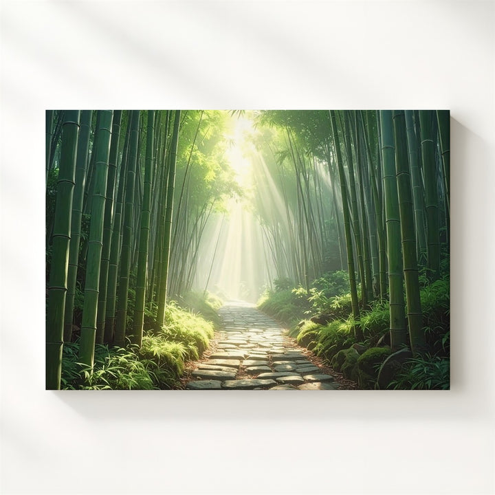 Mystic Bamboo Path Canvas – Serene Forest Walkway with Sunlit Green Stalks - Gifitto