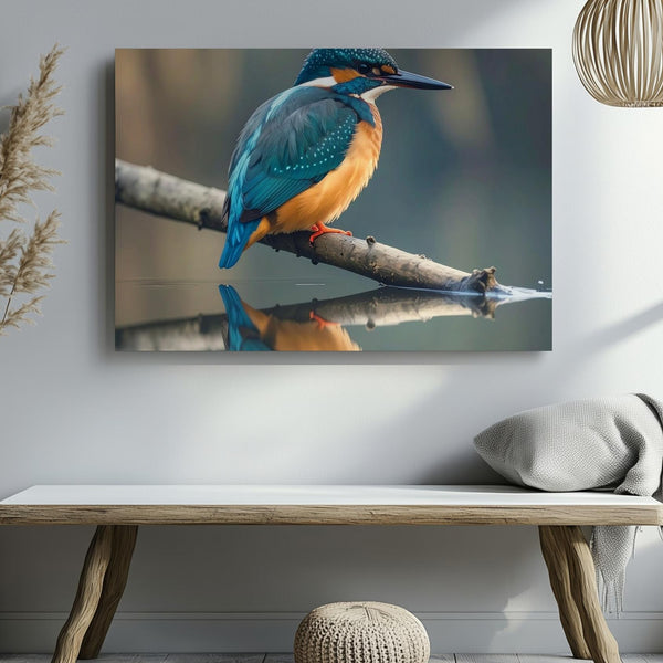 Kingfisher Serenity Canvas – Vibrant Blue & Orange Bird with Water Reflection - Gifitto