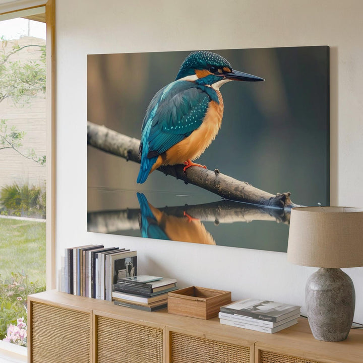 Kingfisher Serenity Canvas – Vibrant Blue & Orange Bird with Water Reflection - Gifitto
