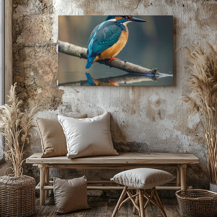 Kingfisher Serenity Canvas – Vibrant Blue & Orange Bird with Water Reflection - Gifitto