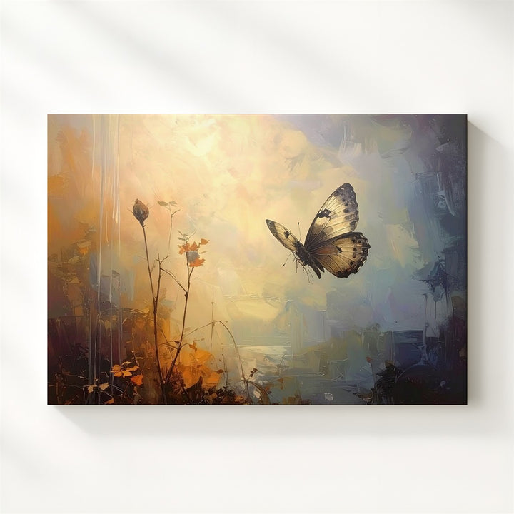 Ethereal Flight Canvas – Minimalist Butterfly with Soft Abstract Background - Gifitto