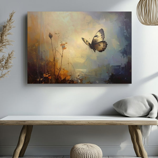 Ethereal Flight Canvas – Minimalist Butterfly with Soft Abstract Background - Gifitto