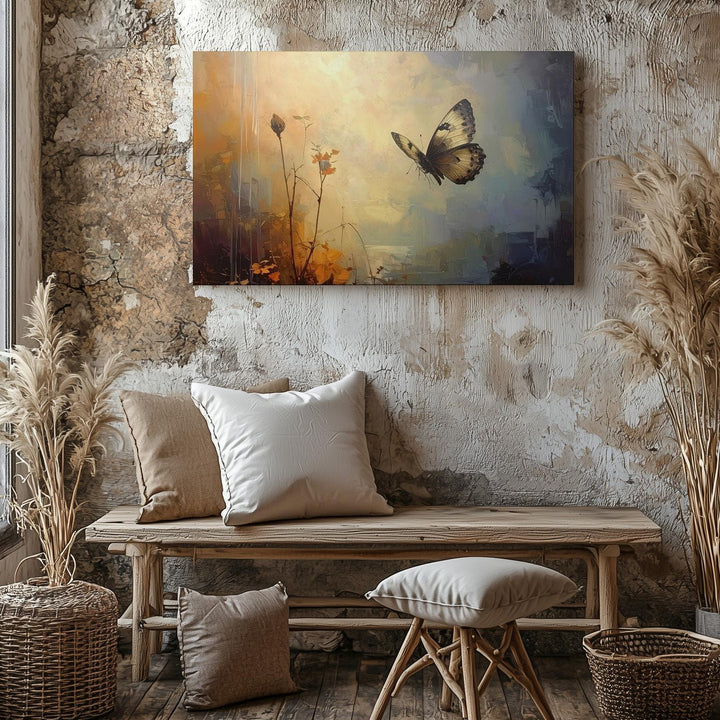 Ethereal Flight Canvas – Minimalist Butterfly with Soft Abstract Background - Gifitto