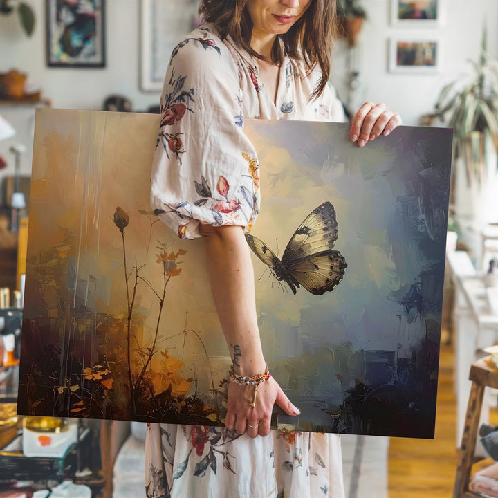 Ethereal Flight Canvas – Minimalist Butterfly with Soft Abstract Background - Gifitto