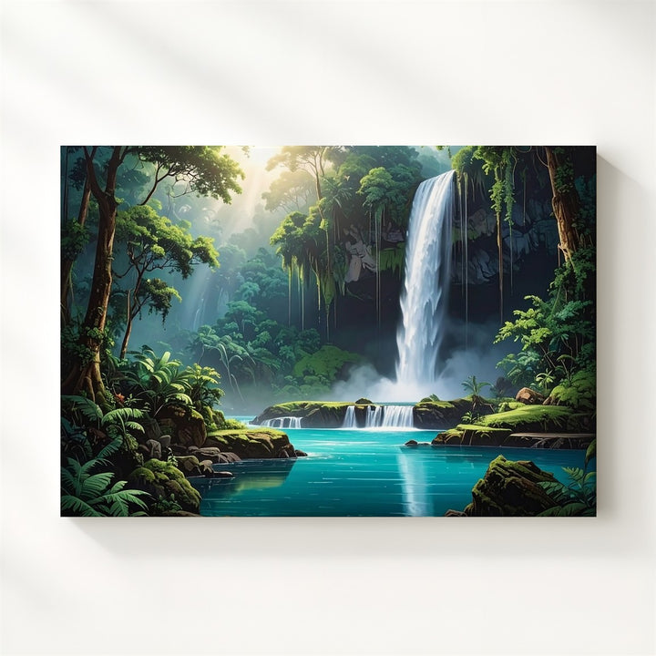 Tropical Cascade Canvas – Waterfall & Turquoise Pool in Lush Jungle - Gifitto