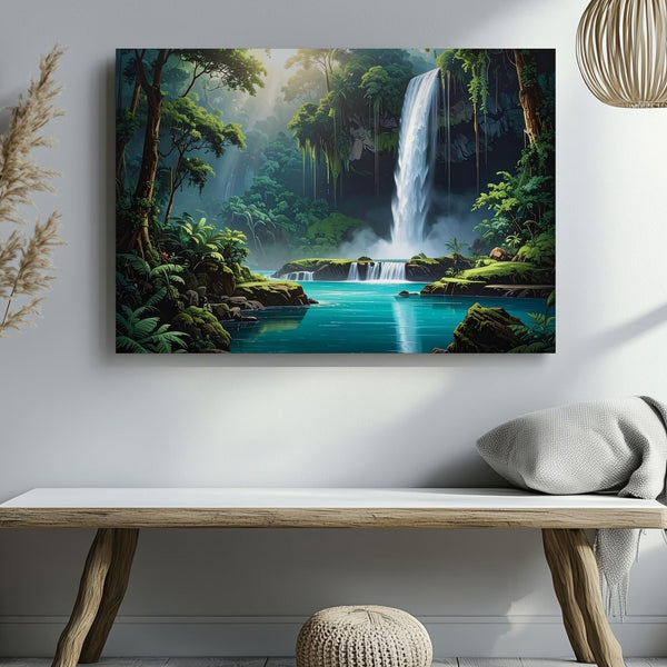 Tropical Cascade Canvas – Waterfall & Turquoise Pool in Lush Jungle - Gifitto
