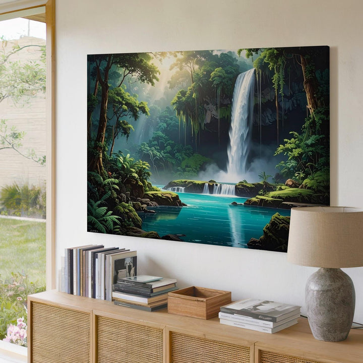 Tropical Cascade Canvas – Waterfall & Turquoise Pool in Lush Jungle - Gifitto