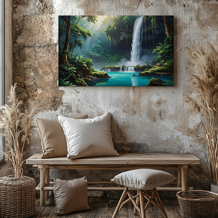 Tropical Cascade Canvas – Waterfall & Turquoise Pool in Lush Jungle - Gifitto