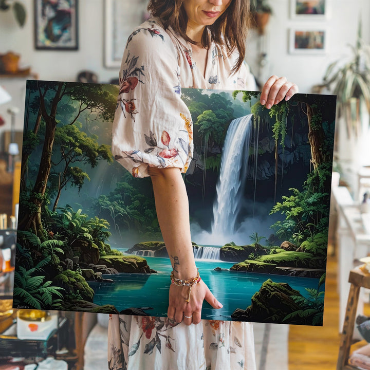 Tropical Cascade Canvas – Waterfall & Turquoise Pool in Lush Jungle - Gifitto