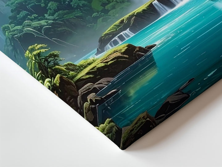 Tropical Cascade Canvas – Waterfall & Turquoise Pool in Lush Jungle - Gifitto