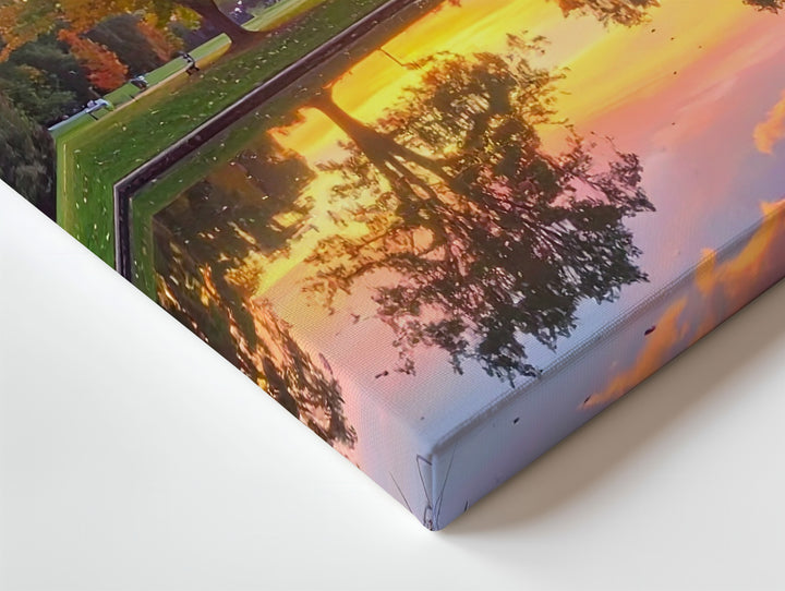 Twilight Park Reflection Canvas – Autumn Lake with Sunset Sky & Silhouettes - Gifitto
