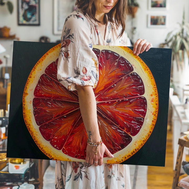 Blood Orange Half Canvas – Bold Textured Citrus Oil Painting - Gifitto