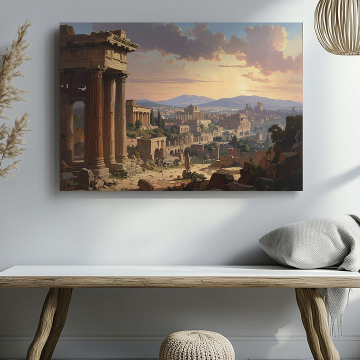 Roman Ruins at Sunset Canvas – Classical Civilization Wall Art - Gifitto