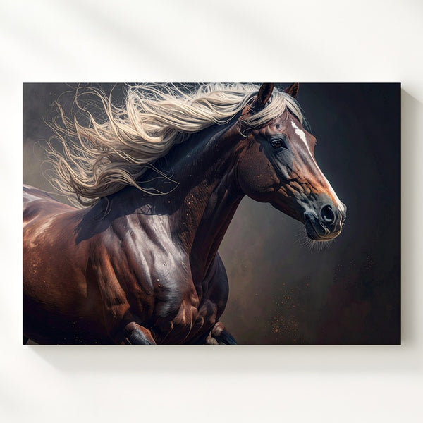 Storm Rider Horse Canvas – Powerful Dark Chestnut Running Art - Gifitto