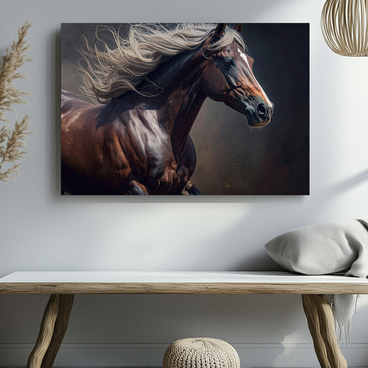 Storm Rider Horse Canvas – Powerful Dark Chestnut Running Art - Gifitto