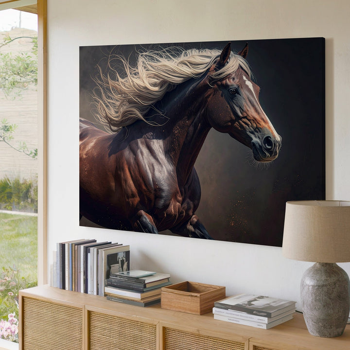 Storm Rider Horse Canvas – Powerful Dark Chestnut Running Art - Gifitto