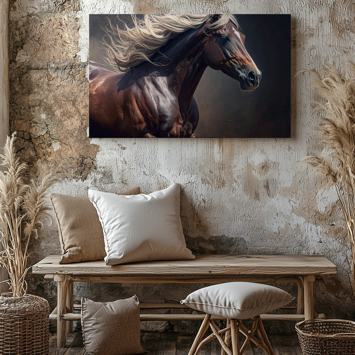 Storm Rider Horse Canvas – Powerful Dark Chestnut Running Art - Gifitto