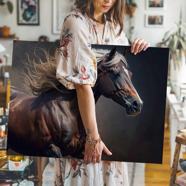 Storm Rider Horse Canvas – Powerful Dark Chestnut Running Art - Gifitto