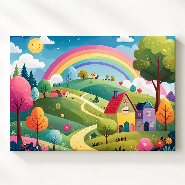 Whimsical Village Canvas – Fairytale-Inspired Kids' Wall Art - Gifitto