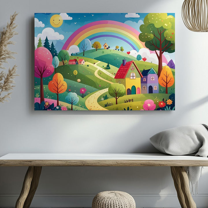 Whimsical Village Canvas – Fairytale-Inspired Kids' Wall Art - Gifitto