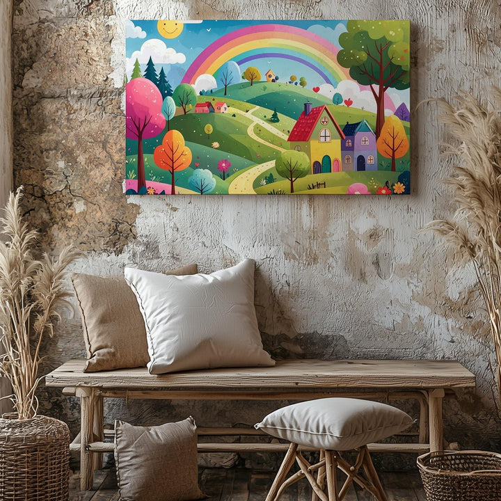 Whimsical Village Canvas – Fairytale-Inspired Kids' Wall Art - Gifitto