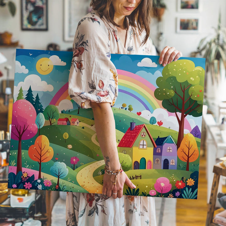 Whimsical Village Canvas – Fairytale-Inspired Kids' Wall Art - Gifitto