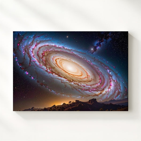 Tilted Spiral Galaxy Canvas – Golden Core & Cool Blue Arms in Deep Space - Gifitto