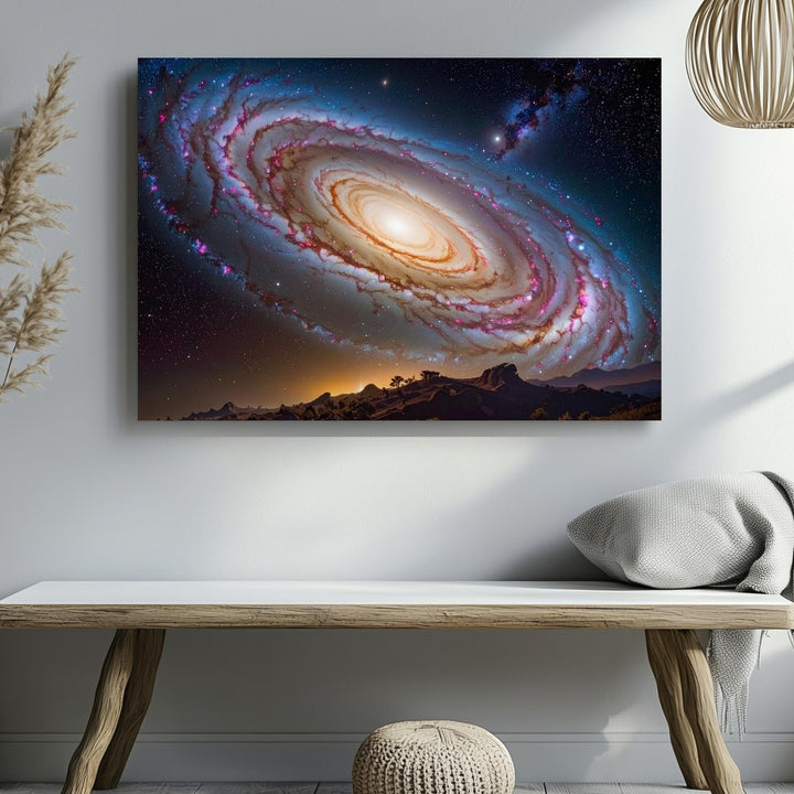 Tilted Spiral Galaxy Canvas – Golden Core & Cool Blue Arms in Deep Space - Gifitto