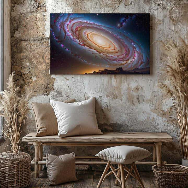 Tilted Spiral Galaxy Canvas – Golden Core & Cool Blue Arms in Deep Space - Gifitto