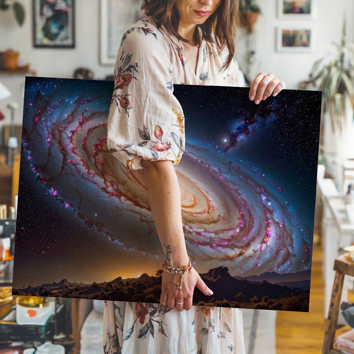 Tilted Spiral Galaxy Canvas – Golden Core & Cool Blue Arms in Deep Space - Gifitto