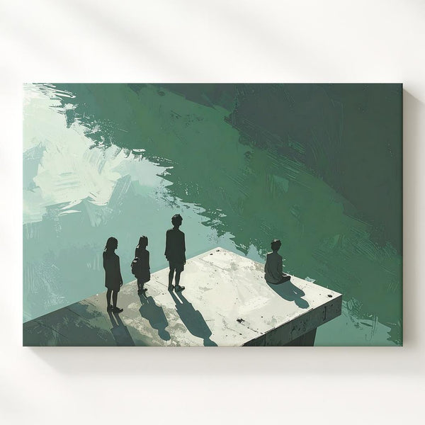 Reflected Stillness Canvas – Symmetrical Silhouette Art Over Green-Blue Water - Gifitto
