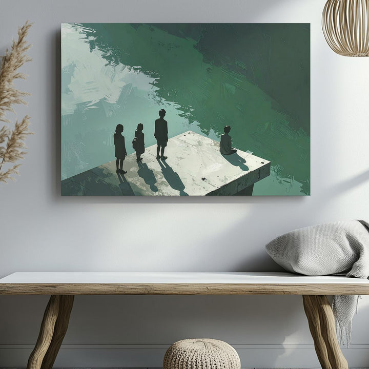 Reflected Stillness Canvas – Symmetrical Silhouette Art Over Green-Blue Water - Gifitto