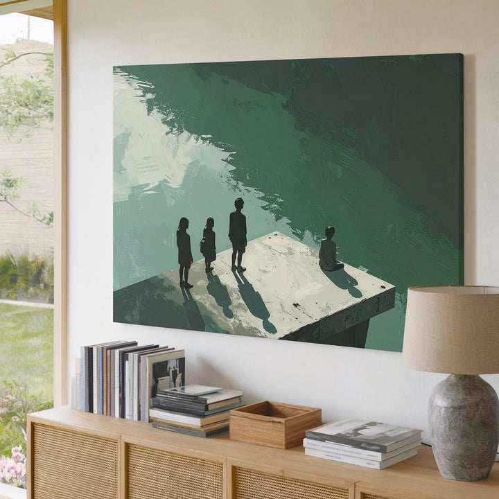 Reflected Stillness Canvas – Symmetrical Silhouette Art Over Green-Blue Water - Gifitto