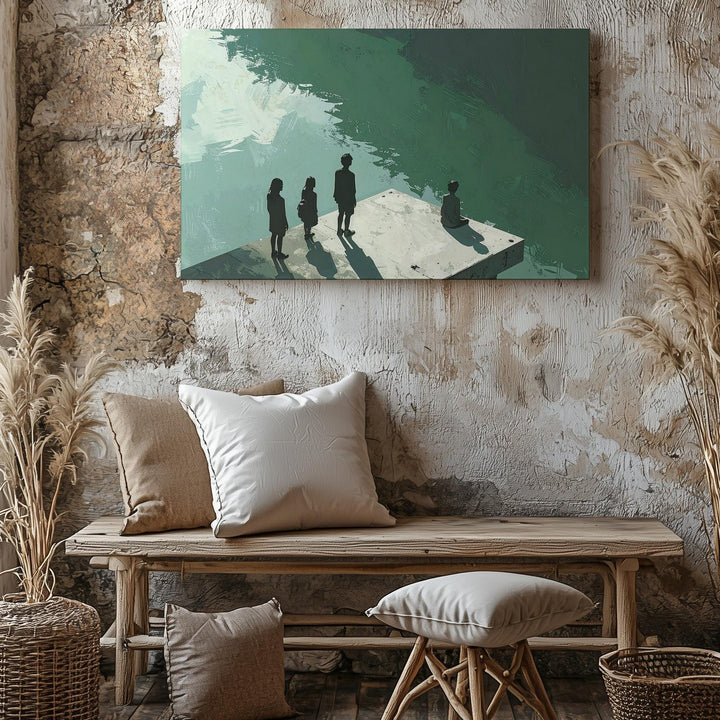 Reflected Stillness Canvas – Symmetrical Silhouette Art Over Green-Blue Water - Gifitto