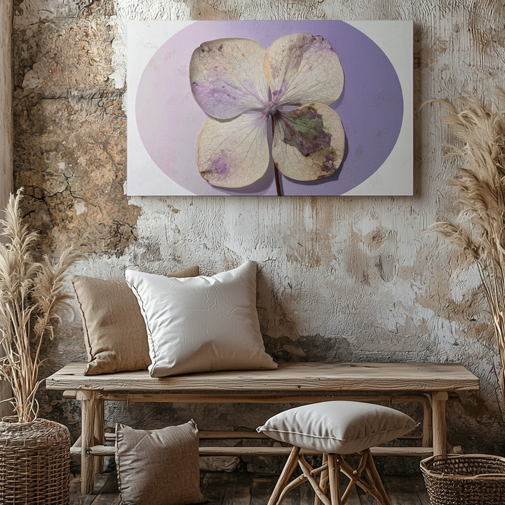 Pressed Hydrangea Oval Canvas – Minimalist Botanical Memory Art - Gifitto