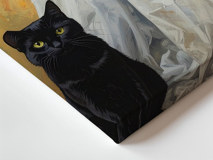 Whimsical Black Cat and Ghost Canvas – Magical Halloween Wall Art - Gifitto