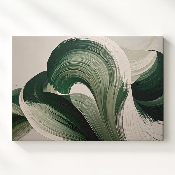 Ribbon Green Leaves Canvas – Bold Abstract Botanical Art with Textured Brushstrokes - Gifitto