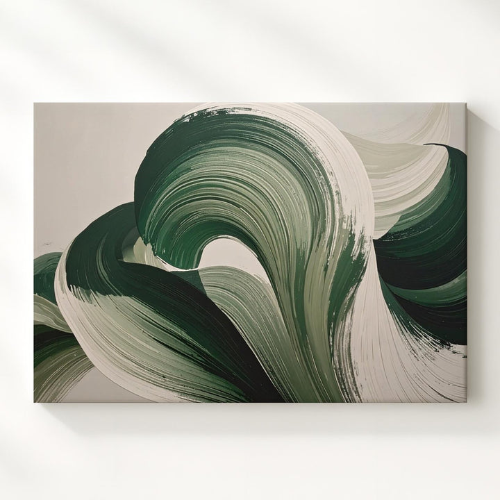 Ribbon Green Leaves Canvas – Bold Abstract Botanical Art with Textured Brushstrokes - Gifitto