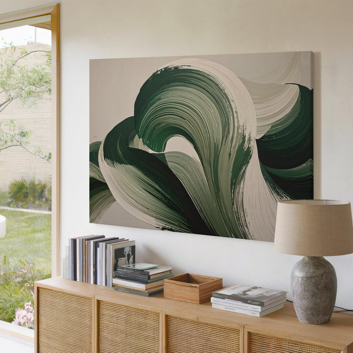 Ribbon Green Leaves Canvas – Bold Abstract Botanical Art with Textured Brushstrokes - Gifitto