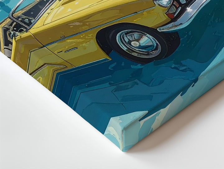 Poolside Daydream Canvas – Floating Yellow Convertible in Surreal Summer Scene - Gifitto